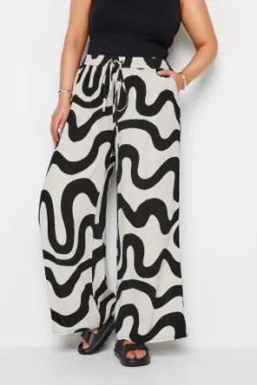 YOURS Curve White Abstract Print Crinkle Drawstring Trousers