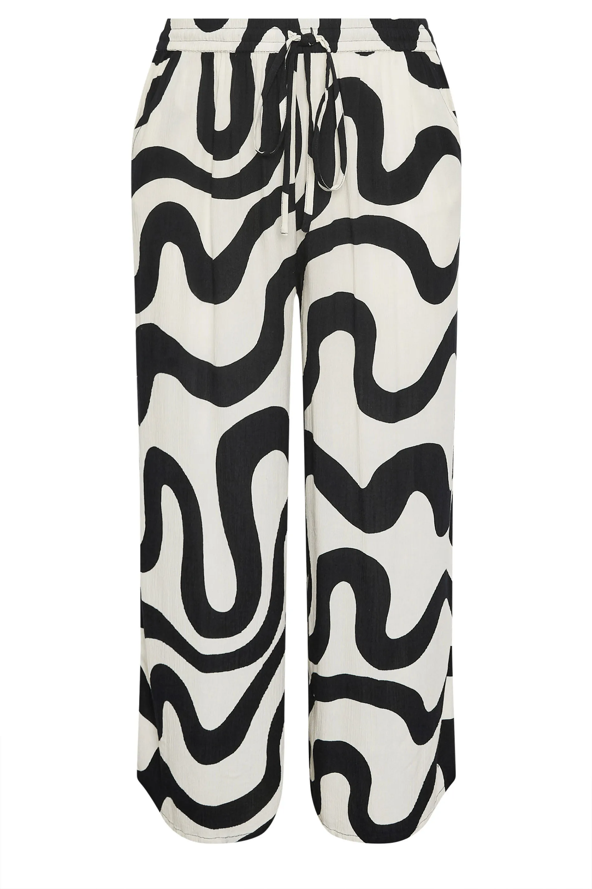 YOURS Curve White Abstract Print Crinkle Drawstring Trousers