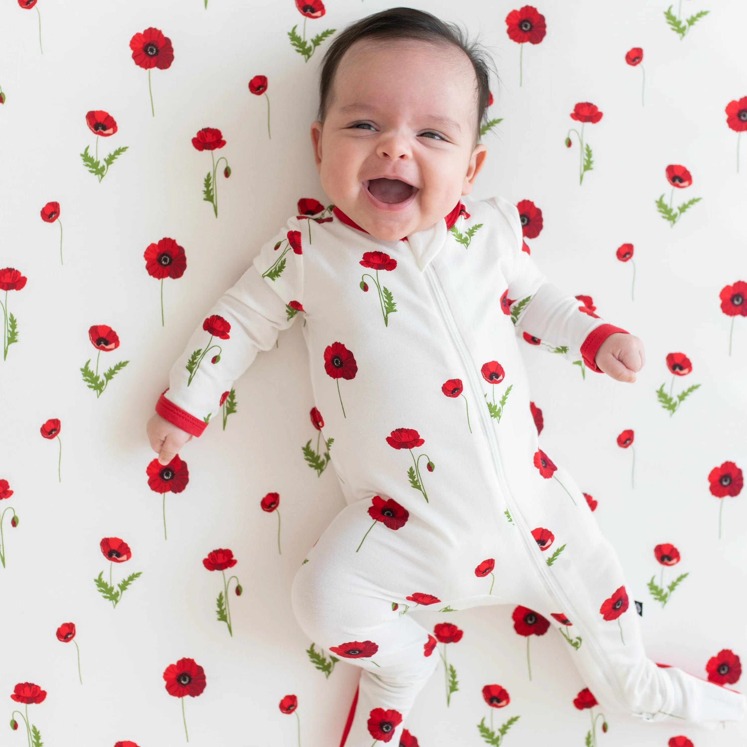 Zippered Footie in Cloud Poppies